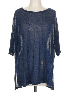 new PureJill Linen Top Blue semi-transparent 3/4 sleeves  PL LARGE